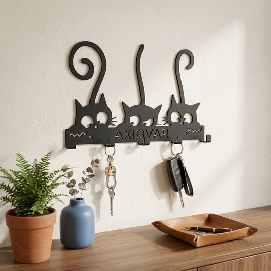 Cute Peeking Cats Metal Key Holder