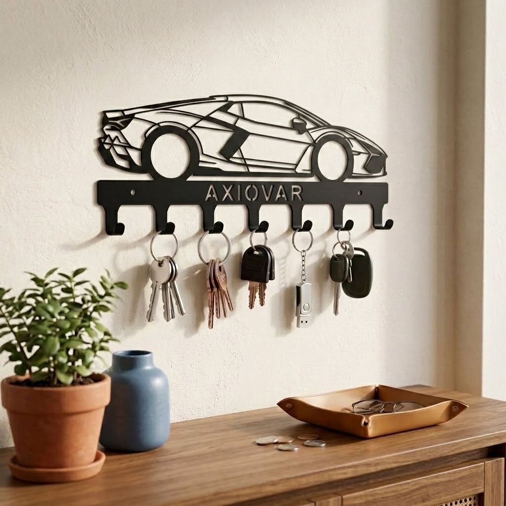 Supercar Silhouette Metal Wall Key Holder