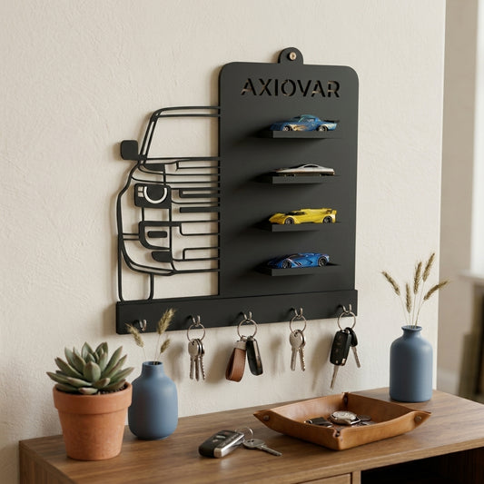Modern SUV Silhouette Key Holder & 1:64 Diecast Display Shelf