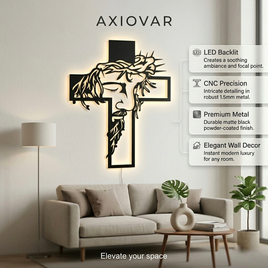 Jesus Face & Cross LED Wall Decor (Black)