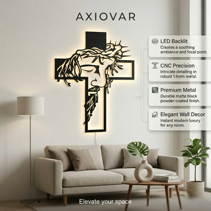 Jesus Face & Cross LED Wall Decor (Black)