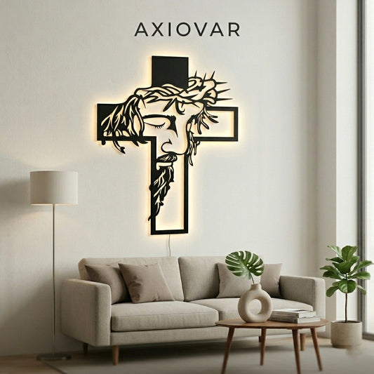 Jesus Face & Cross LED Wall Decor (Black)